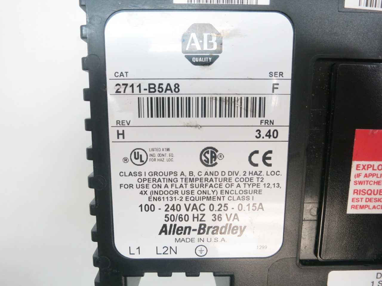ALLEN BRADLEY 2711-B5A8 PANELVIEW 550 OPERATOR INTERFACE PANEL REV H SER F - AUTOMATION & CONTROLS