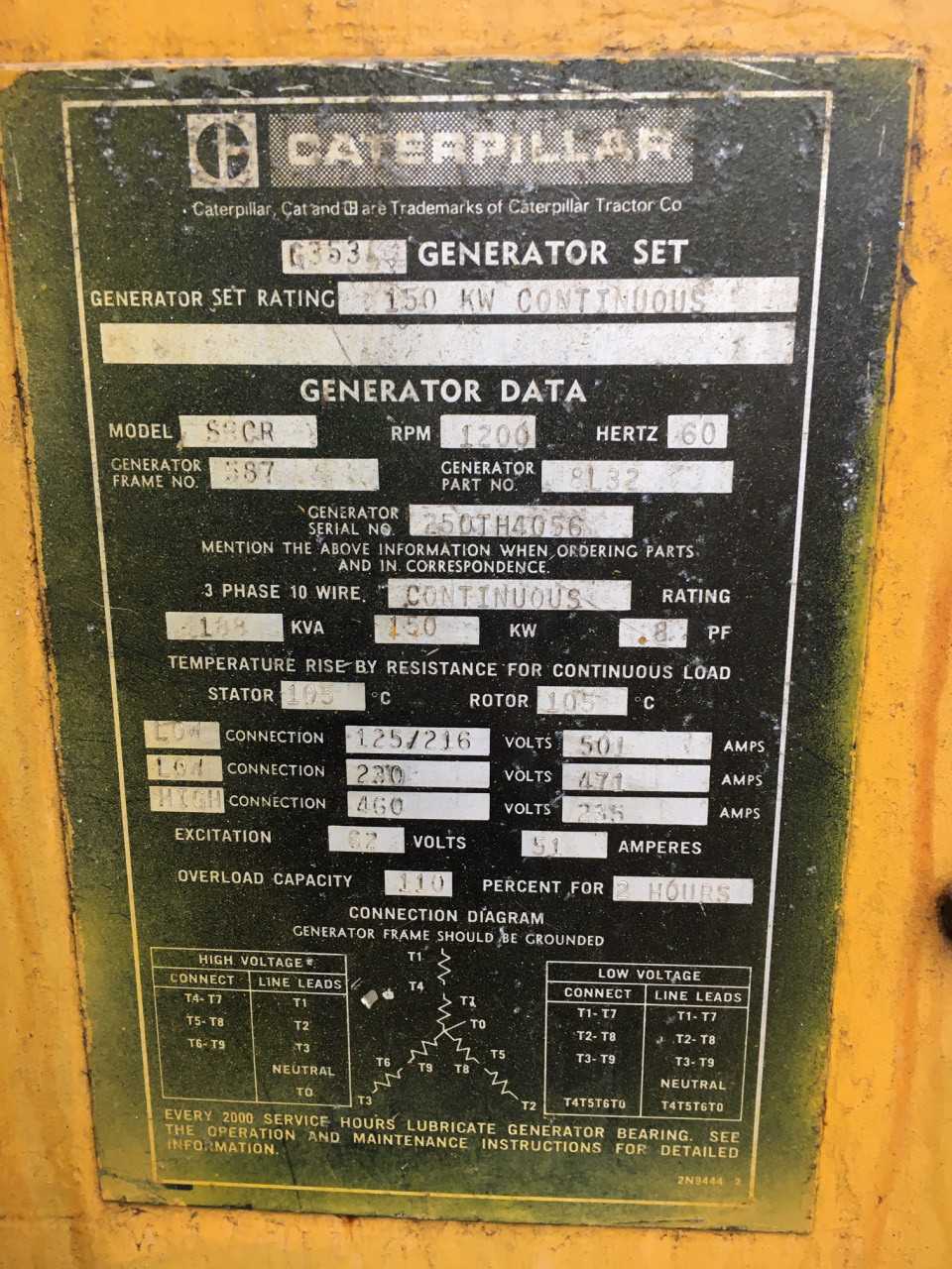 Caterpillar G353 150KW Generator - STANDBY POWER GENERATOR