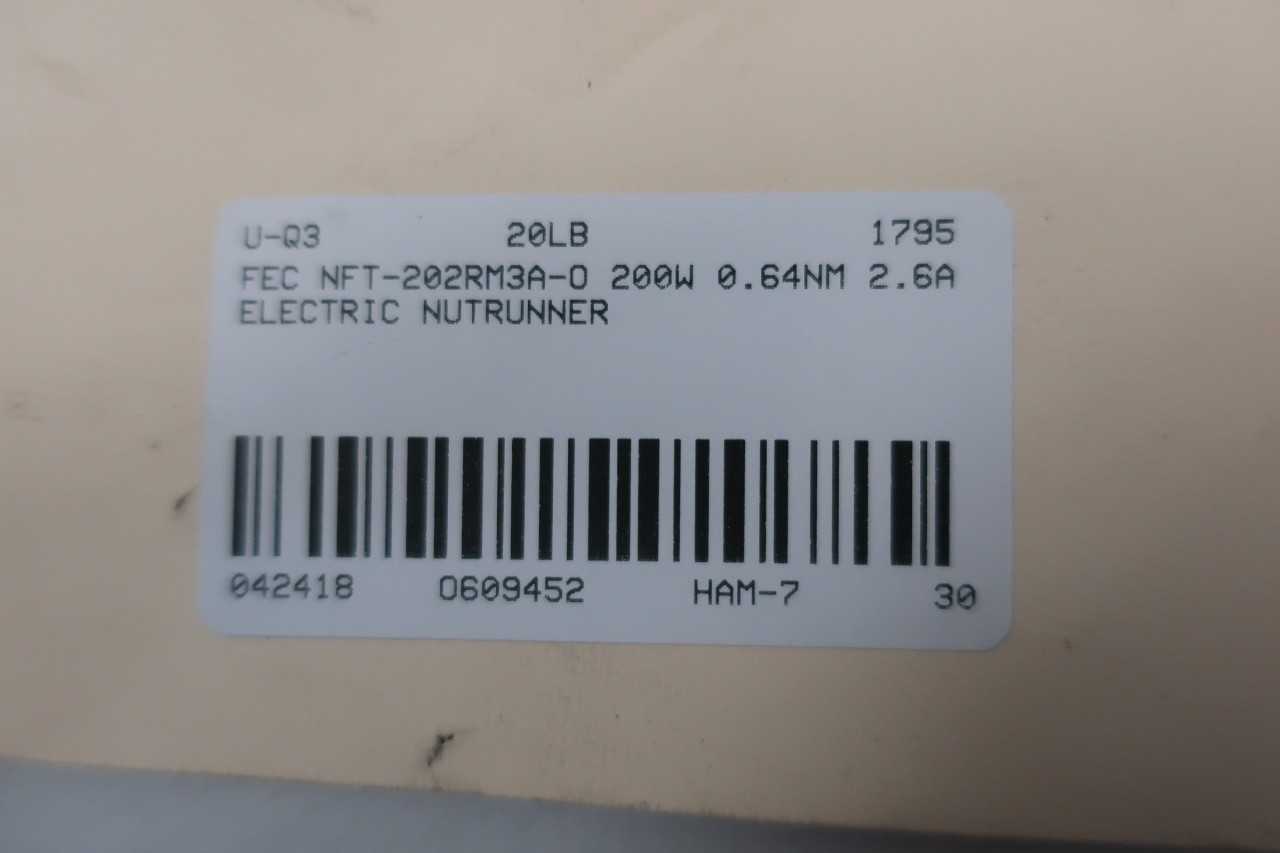 FEC NFT-202RM3A-O SERVO 200W 0.64NM 2.6A ELECTRIC NUTRUNNER - ELECTRIC POWER TOOLS