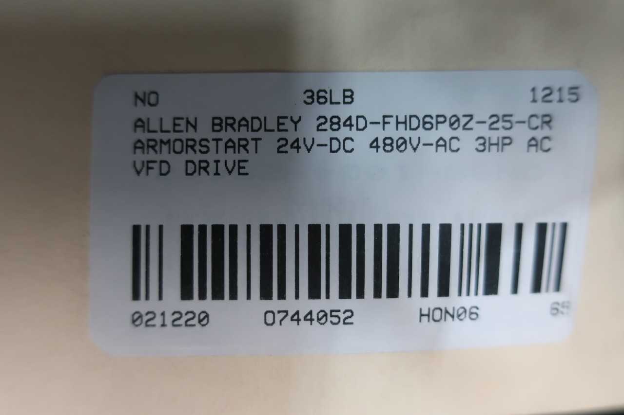 ALLEN BRADLEY 284D-FHD6P0Z-25-CR ARMORSTART 24V-DC 480V-AC 3HP AC VFD DRIVE - MOTOR DRIVES