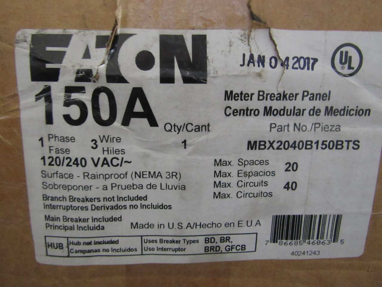 Quantity of 1x MBX2040B150BTS Electrical Panel/Loadcenter/Switchboards - ELECTRICAL COMPONENTS Quantity of 1x MBX2040B150BTS Electrical Panel/Loadcenter/Switchboards - ELECTRICAL COMPONENTS