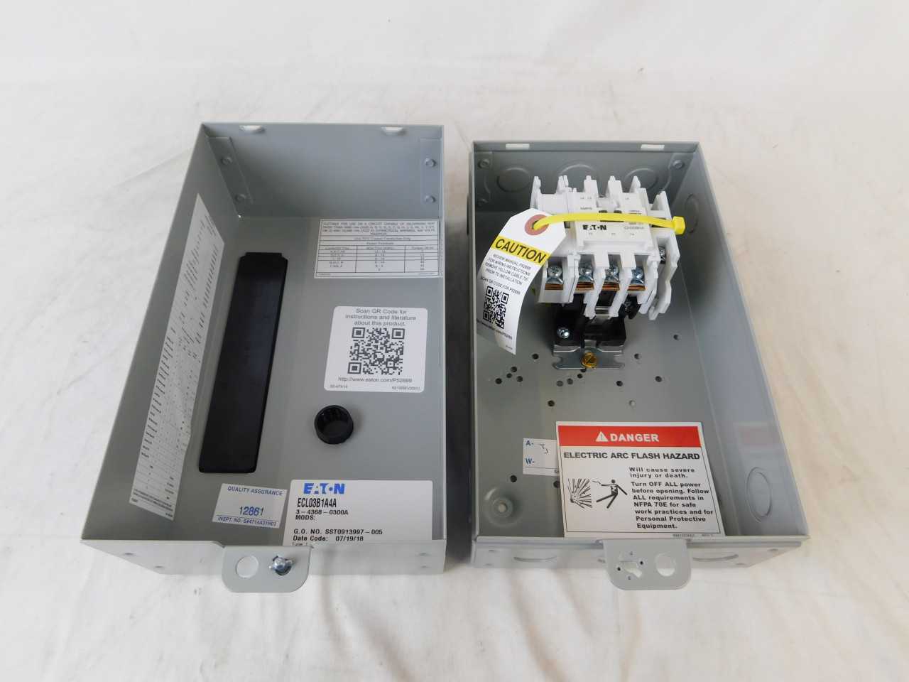 Lot of Qty 6x Eaton ECL03B1A4A Enclosed Contactor Lighting Contactor 4P 20A 110/120VAC 50/60Hz NEMA Type 1 Electrically Held - CONTACTORS