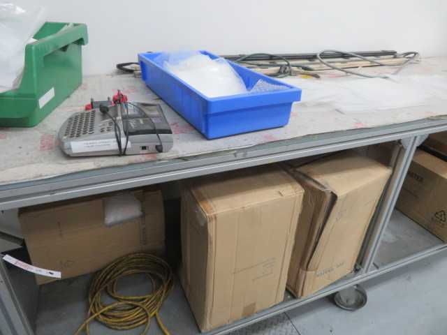 Aluminum Table on wheels and all contents in pictures - MISCELLANEOUS