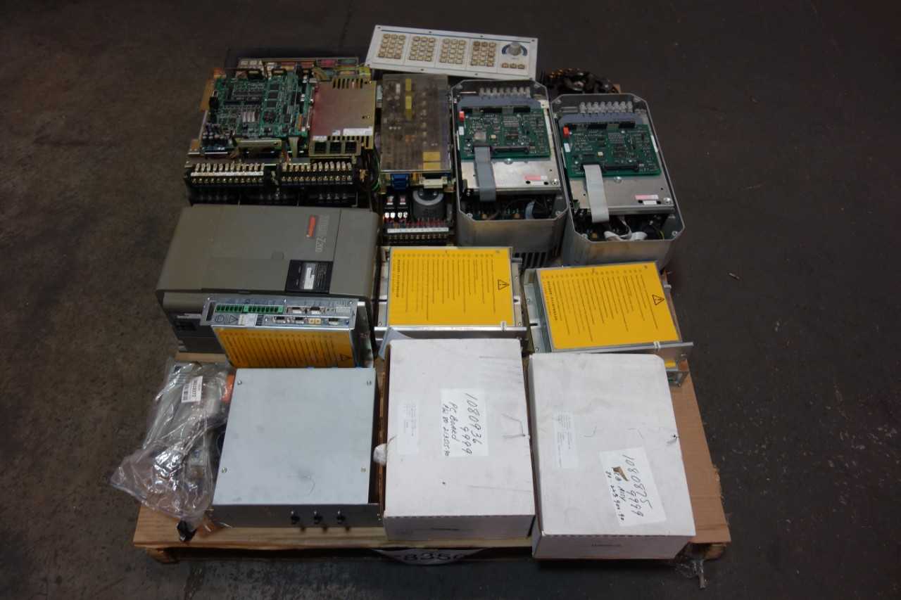 1 PALLET OF ASSORTED ELECTRICAL- SERVO DRIVES AND AMPS, AC VFD DRIVES- SIEMENS, YASKAWA, MITSUBISHI - MOTOR DRIVES