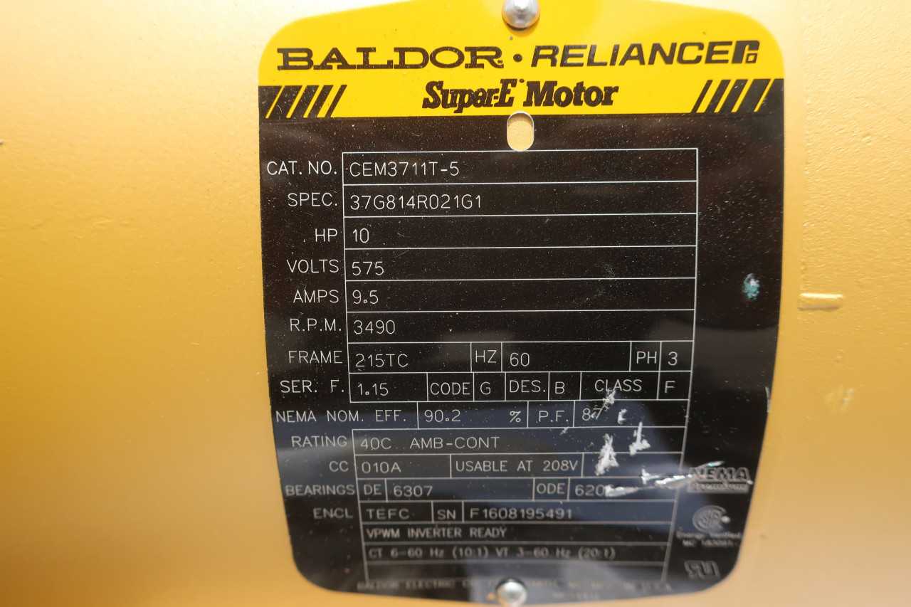 BALDOR MOTOR CEM3711T-5 10HP 575V 3490RPM 215TC 9.5AMP - ELECTRIC MOTORS