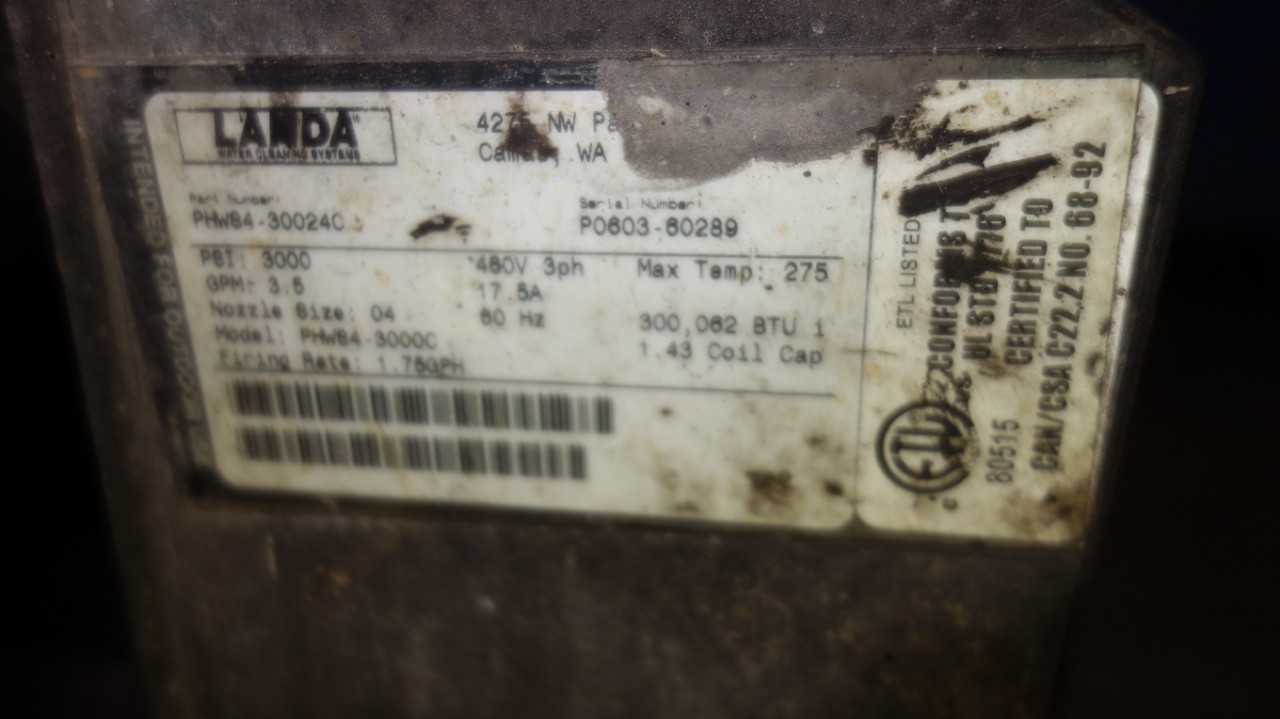 LANDA PHS 4-30024C PRESSURE WASHER 480V-AC 3PH - MISCELLANEOUS