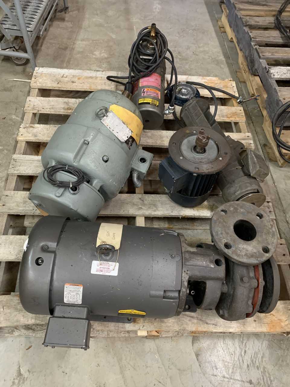 PALLET OF VARIOUS ELECTRIC MOTORS AND PUMPS BALDOR, GOULD, TEEL ETC. - ELECTRIC MOTORS