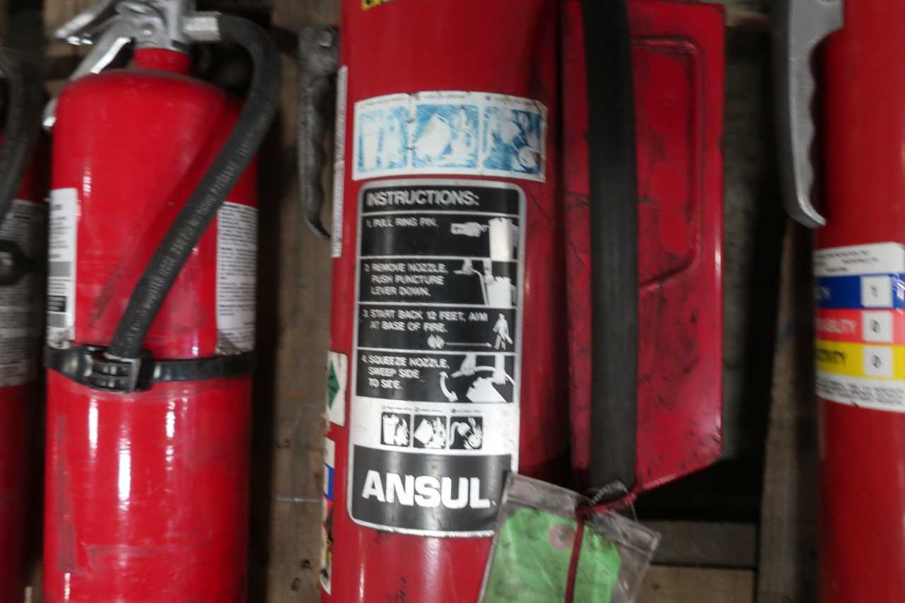 2 PALLETS OF ASSORTED FIRE EXTINGUISHERS & HOLDERS - SAFETY EQUIPMENT