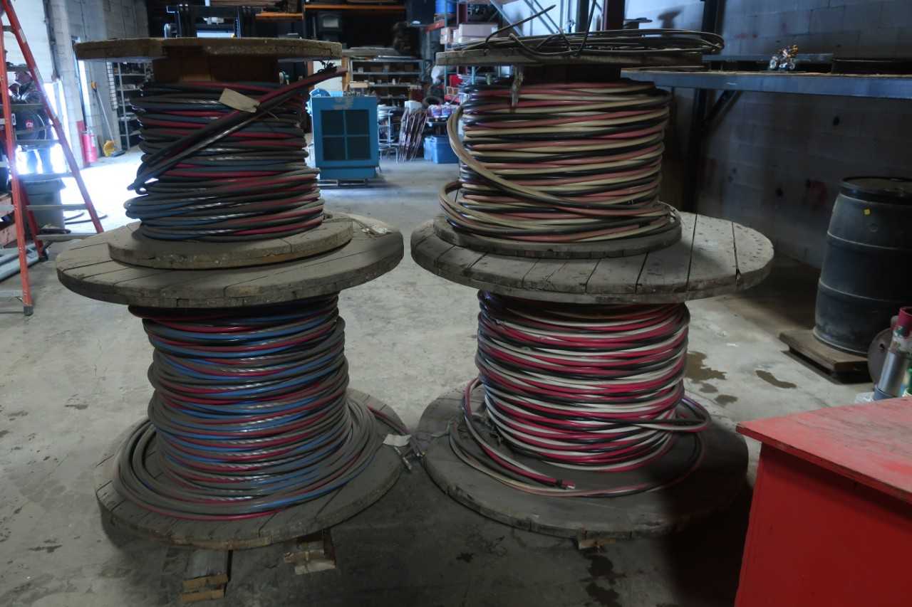 LOT OF 4 ASSORTED WIRE CABLE SPOOLS, ALUMINUM TYPE NSF-2, GENERAL-SQ-2000 - ELECTRICAL COMPONENTS