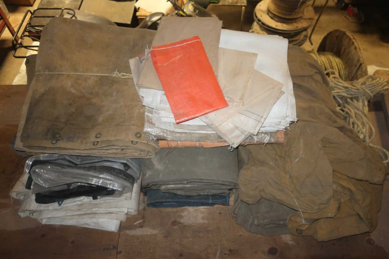 LOT OF ASSORTED CLOTH & PLASTIC TARPS - MATERIAL HANDLING