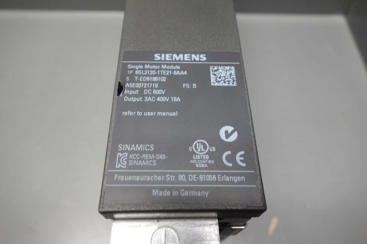 Siemens 6SL3120-1TE21-8AA4 Simatics S120 single motor module - ELECTRIC MOTORS