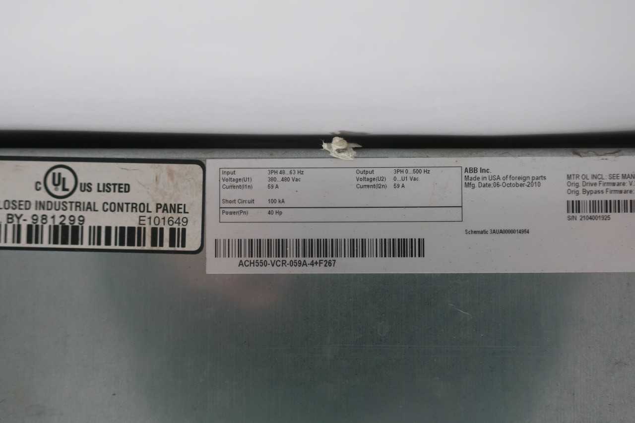 ABB ACH550-VCR-059A-4+F267 AC VFD DRIVE - MOTOR DRIVES