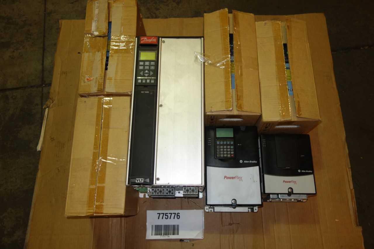 LOT OF 7 ASSORTED AC VFD MOTOR DRIVES, ALLEN BRADLEY, ABB, EATON - MOTOR DRIVES