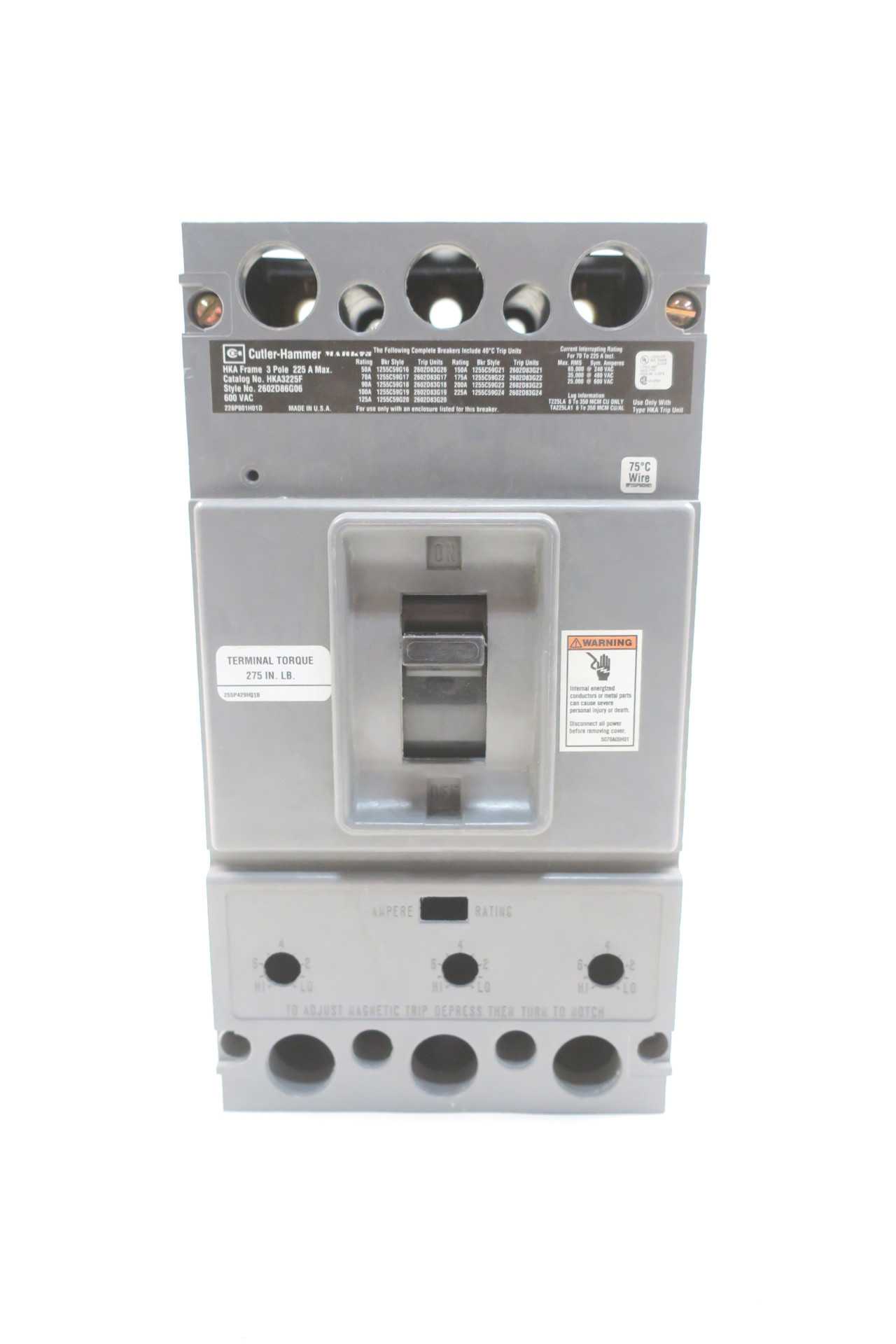 CUTLER HAMMER HKA3225F 225A AMP 3P MOLDED CASE 600V-AC CIRCUIT BREAKER - CIRCUIT BREAKERS