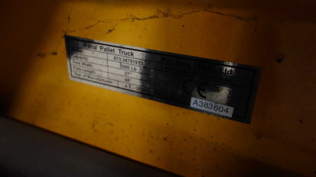 PAN ASIA 5500LB HAND PALLET JACK LIFT TRUCK (DELAYED REMOVAL APPROXIMATELY 3-4 WEEKS) - MANUAL PALLET JACKS