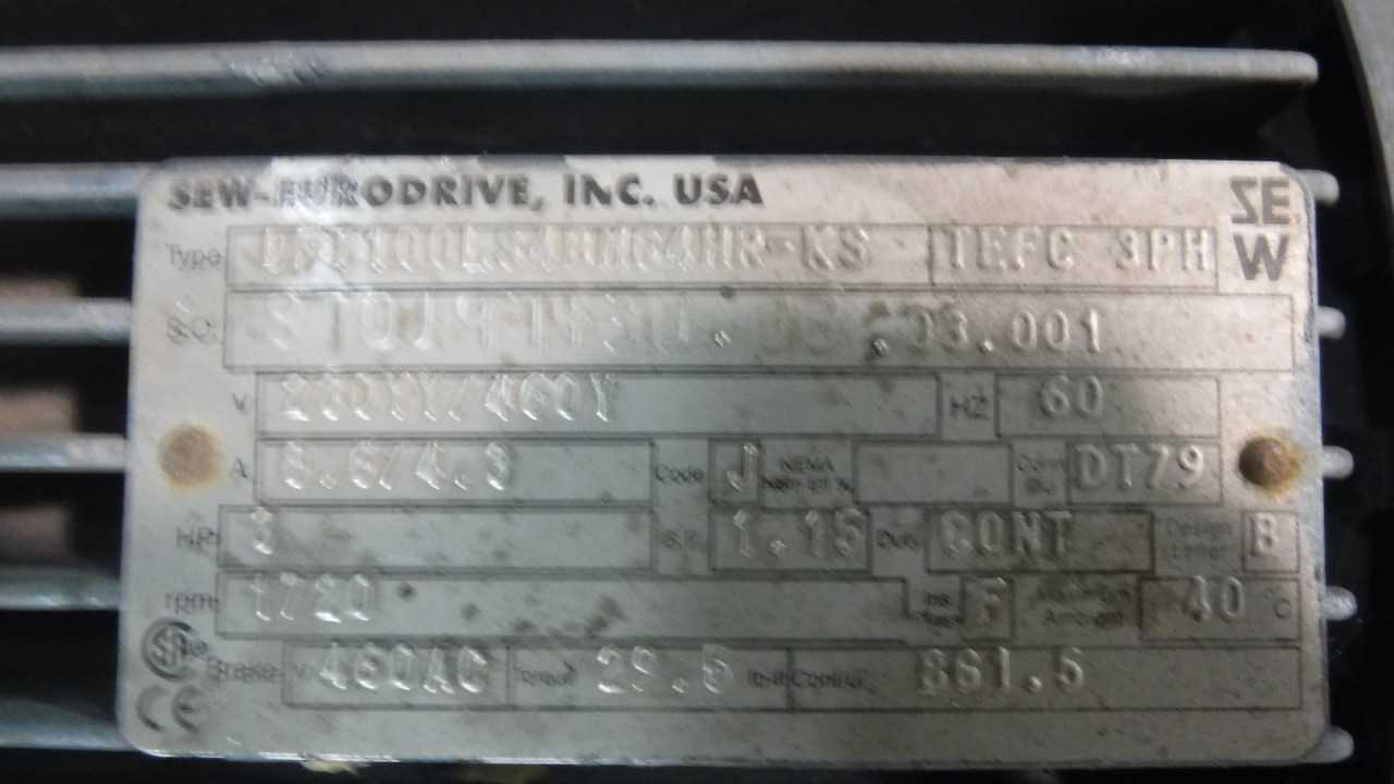 New 3 HP 1720 RPM 100L Frame Sew-Eurodrive Gear Motor - ELECTRIC MOTORS