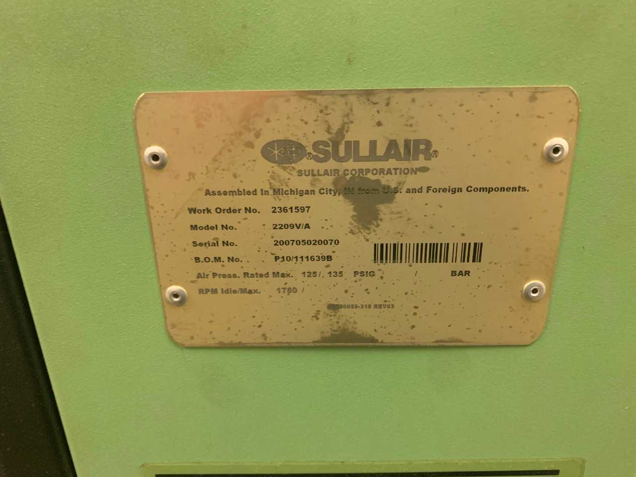 Sullair 2209 Rotary Screw Air Compressor W/ SR Dryer & Capture Tank - AIR COMPRESSORS