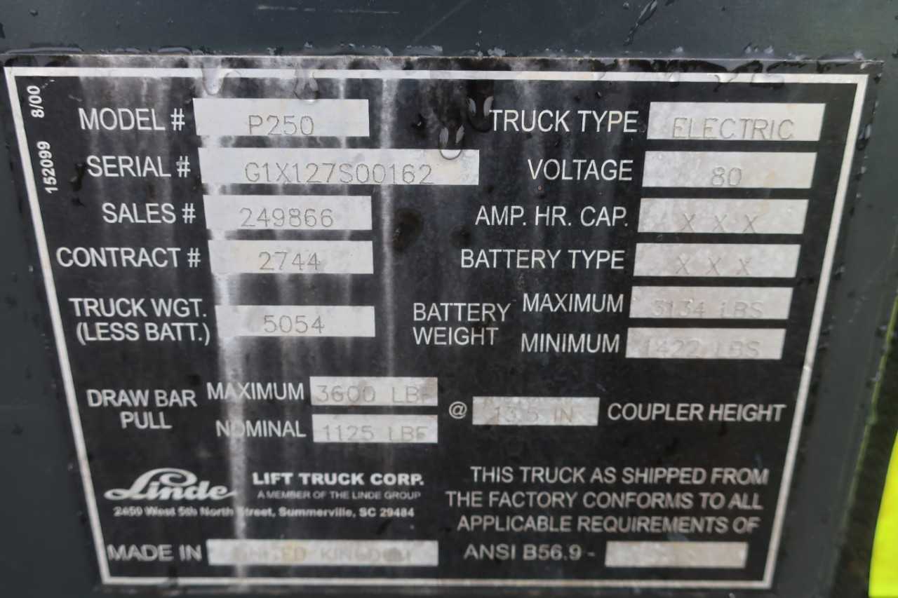 LINDE P250 80V ELECTRIC LOAD TRANSPORTER W/O BATTERY - ELECTRICAL COMPONENTS