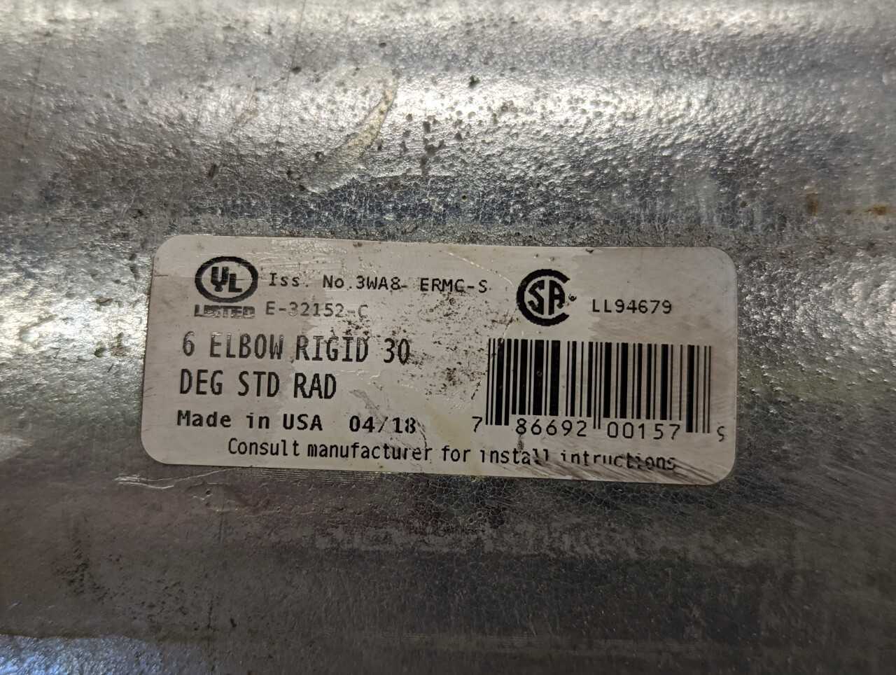 [Picoma - 9QTY] "E-32152-C" 30 Degree Conduit Elbow 6in - CONDUIT FITTING