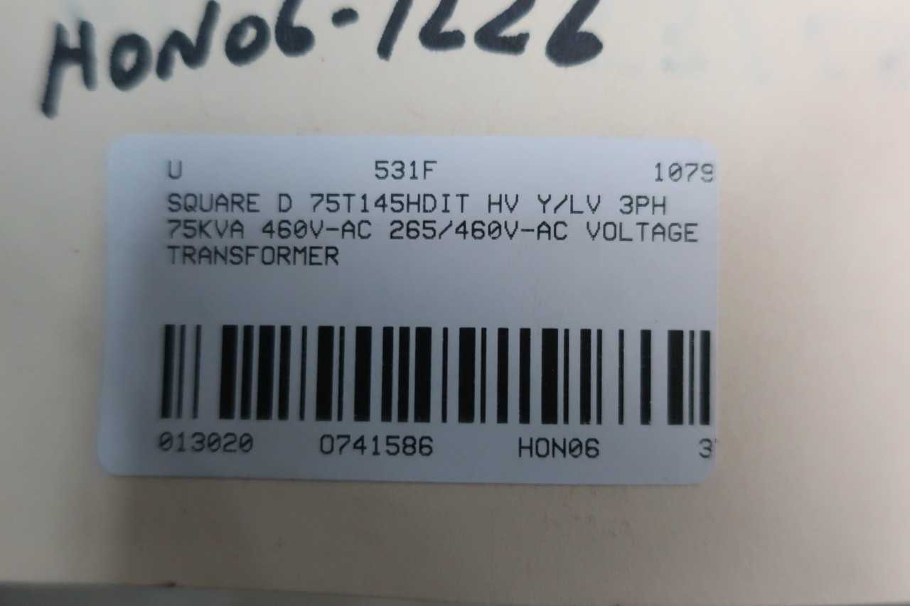 Square D 75T145HDIT Voltage Transformer 3ph 75kva 460hv 460y/265lv - CONTROL TRANSFORMERS