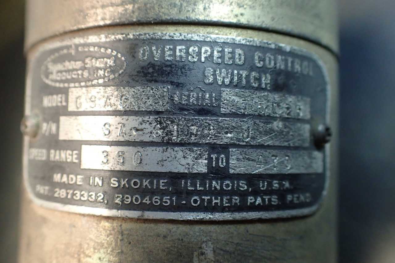 Synchro-Start Overspeed Control Switch Governor GSAC SA-617A-J 305-470 RPM AS-IS - MACHINE TOOLING