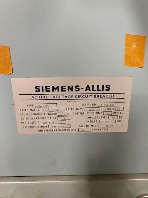 1978 Siemens Allis-Chalmers MA-250C1 High Voltage Ruptair Power Circuit Breaker - packaged in crate - CIRCUIT BREAKERS