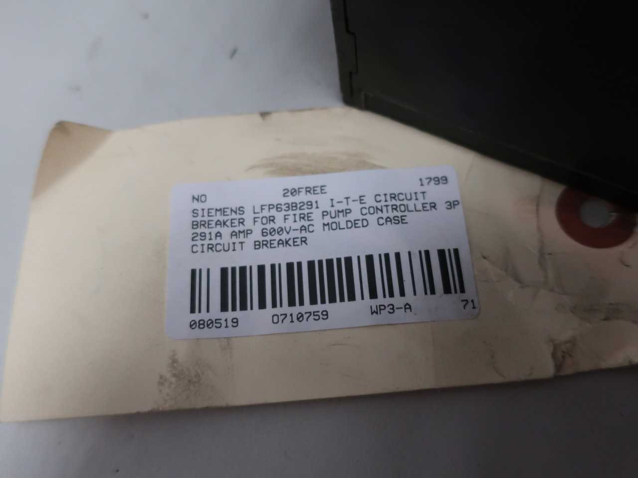 SIEMENS LFP63B291 CIRCUIT BREAKER 291A - CIRCUIT BREAKERS