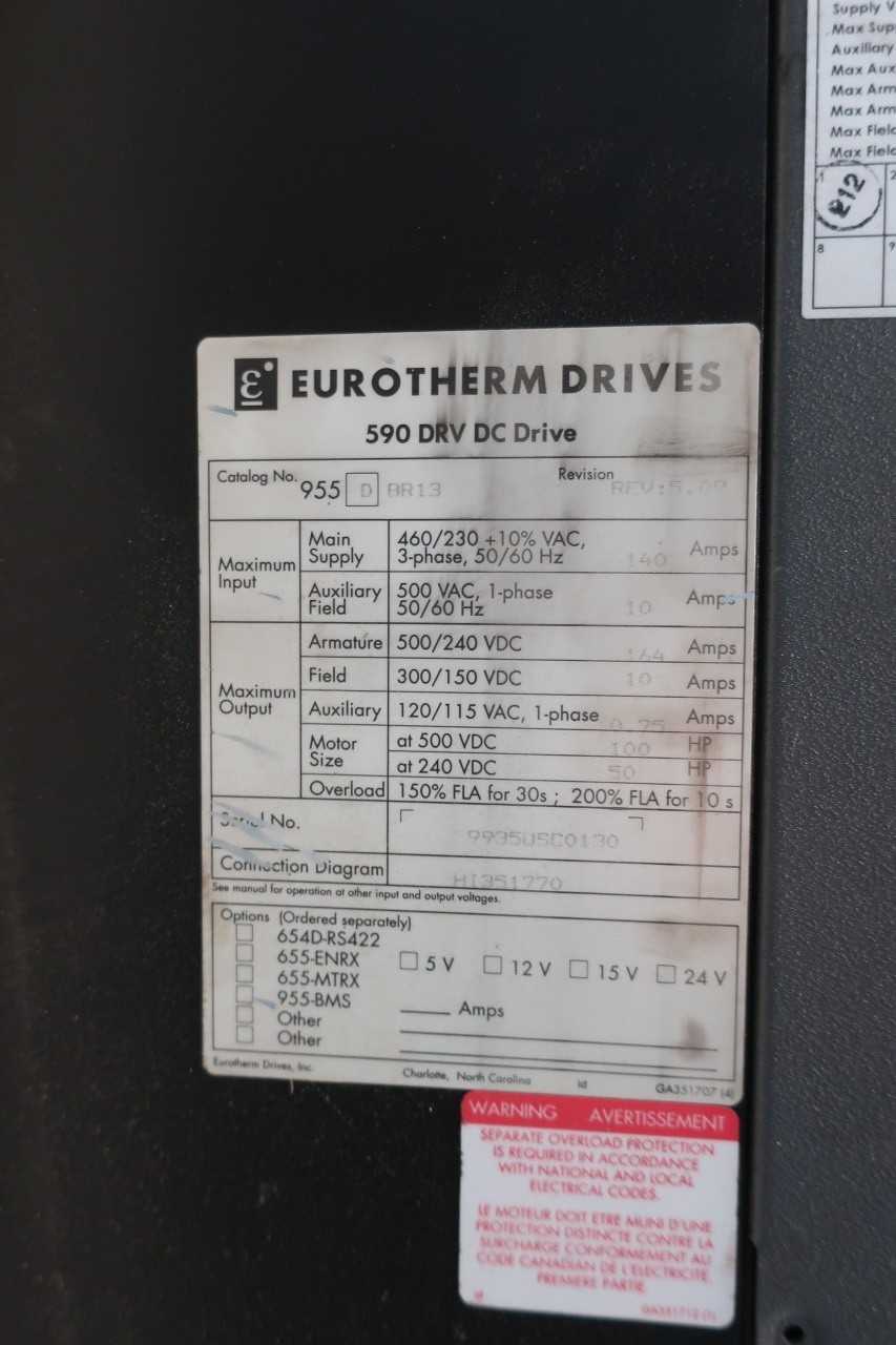 EUROTHERM 590S/1800/9/1/1/00 240/500V-DC 100HP DC DRIVE - MOTOR DRIVES