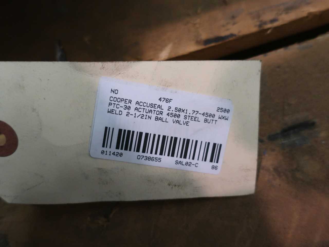 COOPER ACCUSEAL 2.50X1.77-4500 WXW 4500 BUTT WELD 2-1/2IN BALL VALVE - BALL VALVE