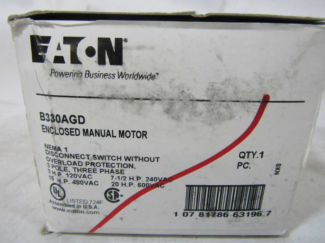 (2) Eaton B330AGD Manual Motor Switch Disconnect Switch 3P 30A 600VAC 3 Ph - DISCONNECT SWITCHES (2) Eaton B330AGD Manual Motor Switch Disconnect Switch 3P 30A 600VAC 3 Ph - DISCONNECT SWITCHES