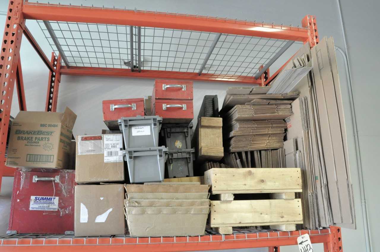 Lot-Shipping Boxes, Totes, Crates, etc. on (1) Shelf, (Located on Top Shelf of Pallet Racking) - ELECTRIC POWER TOOLS