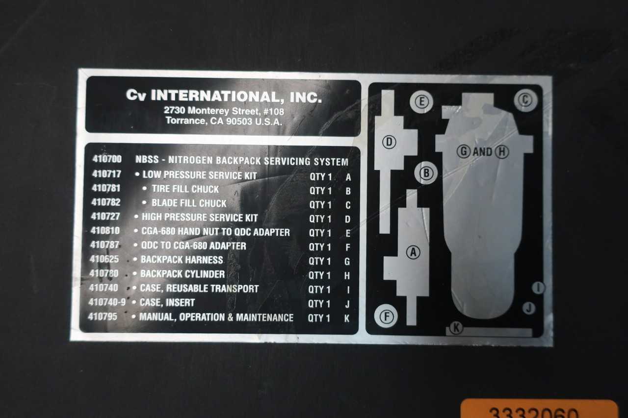 CV INTERNATIONAL 410700 NBSS - NITROGEN BACKPACK SERVICING SYSTEM - PROCESS EQUIPMENT