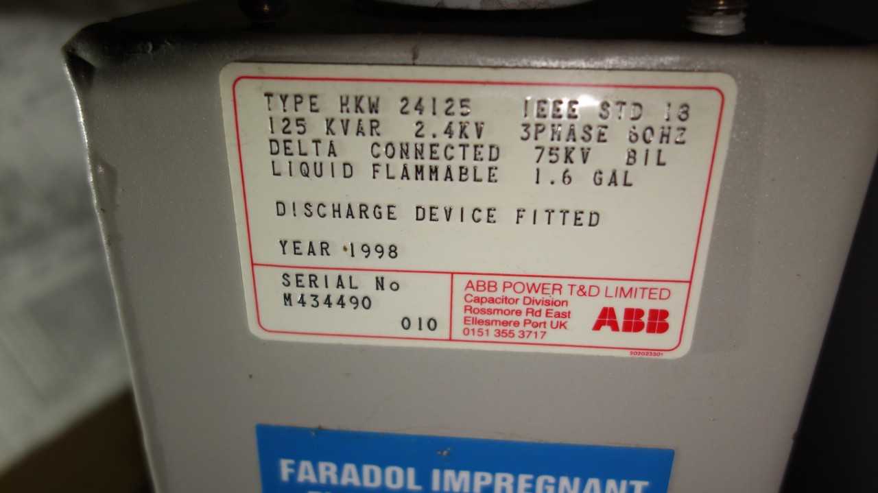 LOT OF 2 CAPACITORS GE 225KVAR & ABB 125KVAR - CAPACITORS