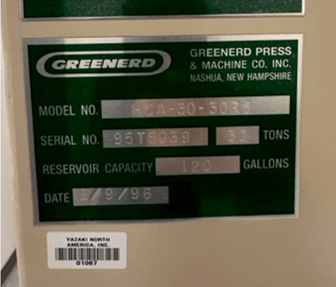 1996 GREENERD HCA-30-30R8 30 TON PRESS - PRESSES