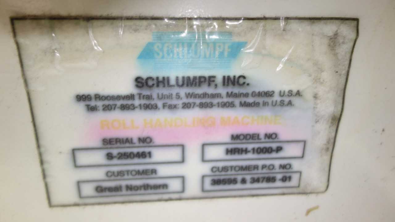 SCHLUMPF ROLL HANDLER HRH-1000 HANDLING MACHINE - PULP & PAPER