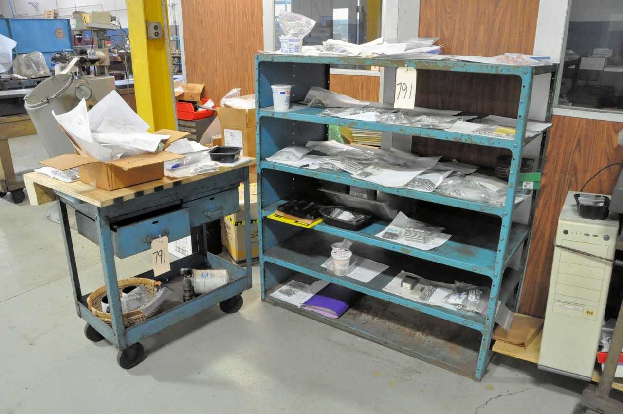1 Shelving Unit and Cart and Single Door Cabinet Contents Not Included Not to Be Removed Until Empty - TOOL STORAGE