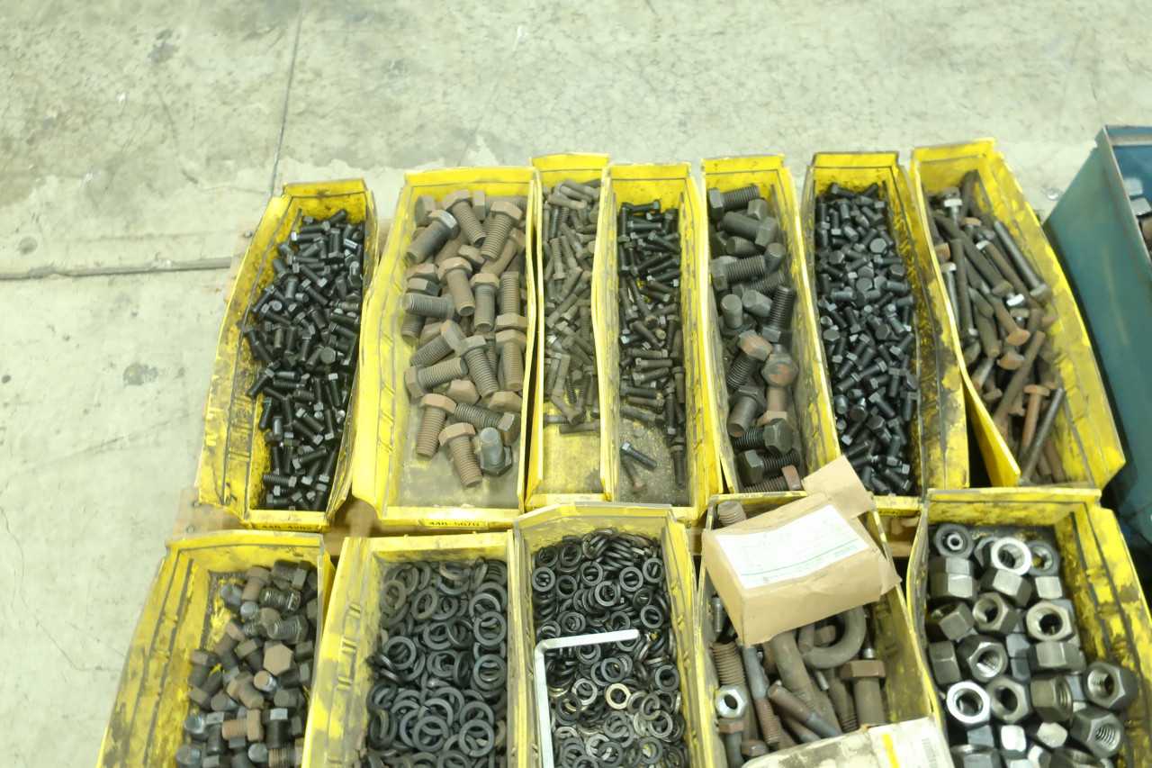 8 PALLETS OF ASSORTED HARDWARE NUTS BOLTS SCREW CLAMPS - MISCELLANEOUS