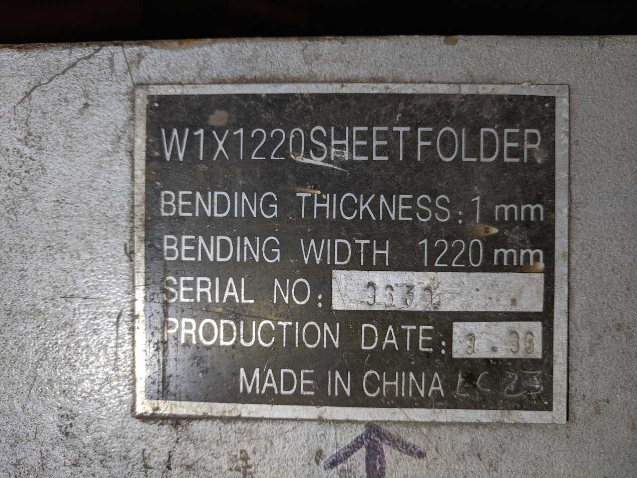 W1X1220SHEETFOLDER MANUAL PRESS BRAKE 1MMX1220MM - PRESSES