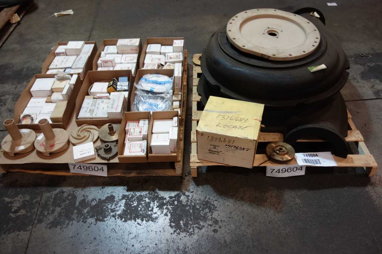 2 PALLETS OF ASSORTED PUMP PARTS AND & ACCESSORIES, LINER INSERT REPLACEMENT PARTS- FLOWSERVE, CHESTERTON - PUMPS