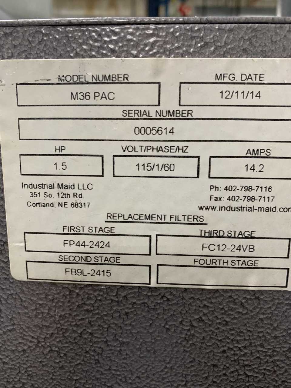 Industrial Maid M36 PAC Down Draft Table #1 - DUST COLLECTOR