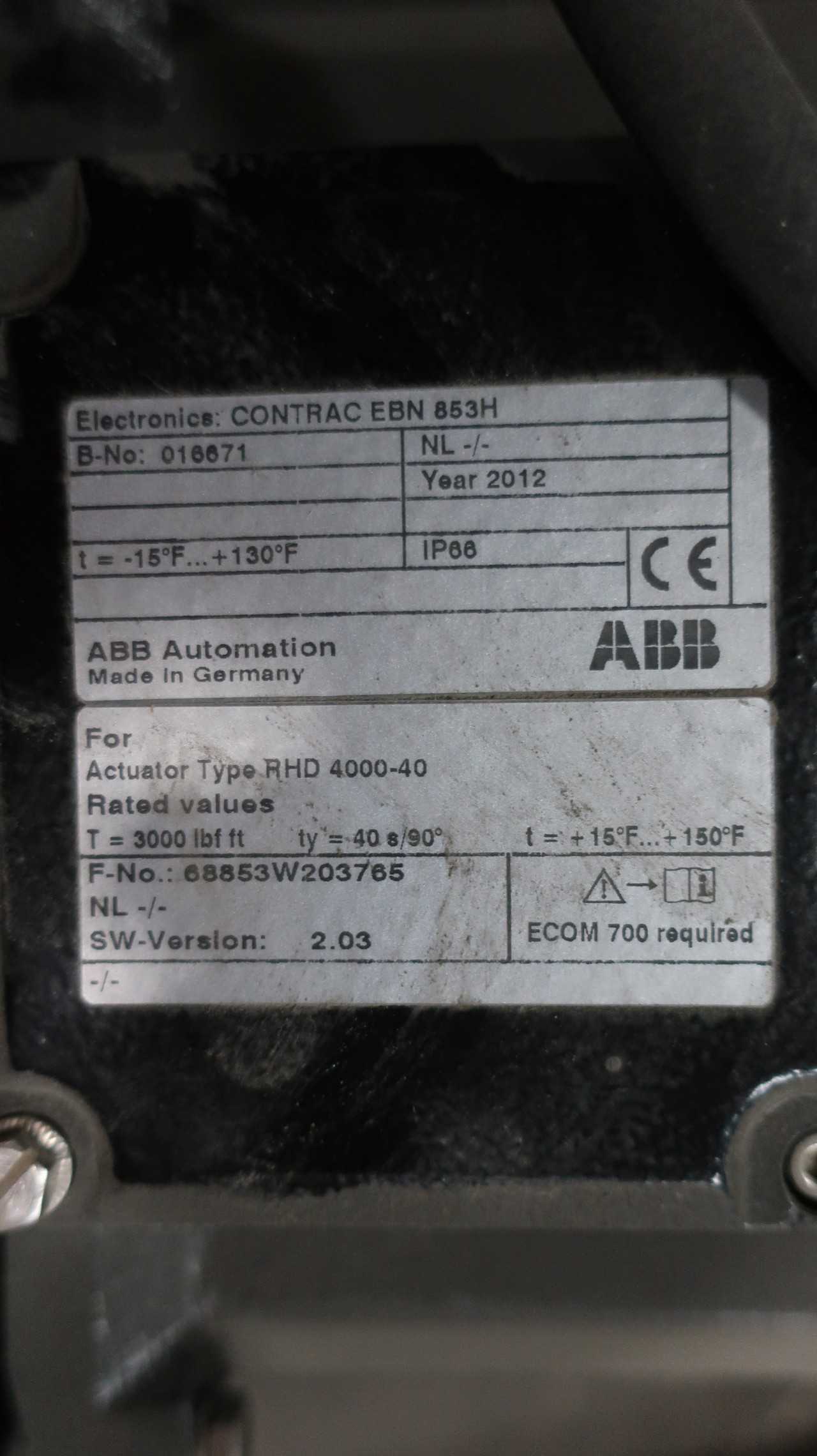 ABB RH 4000-40 CONTRAC ROTARY ELECTRIC VALVE ACTUATOR - VALVES