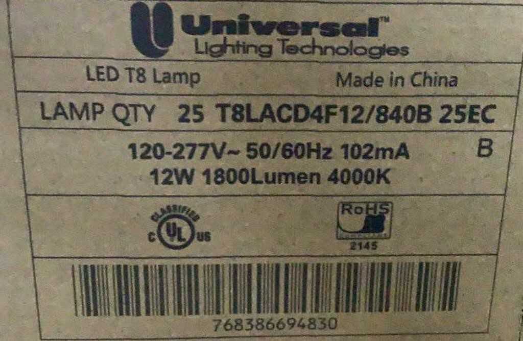 (275) ULT 4' LED Everline T8 Light Bulbs T8LACD4F12/840B - LIGHTING