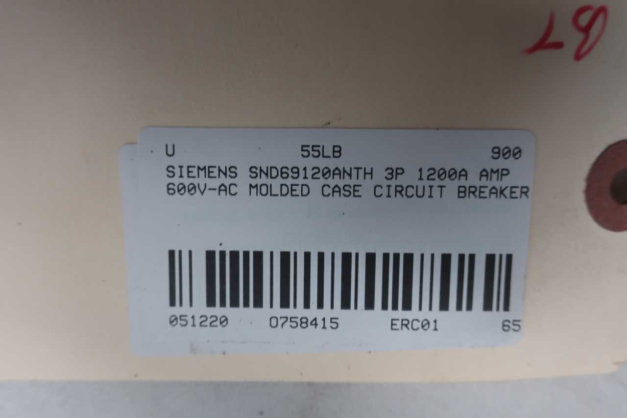 SIEMENS SND69120ANTH 3P 1200A AMP 600V-AC MOLDED CASE CIRCUIT BREAKER - CIRCUIT BREAKERS