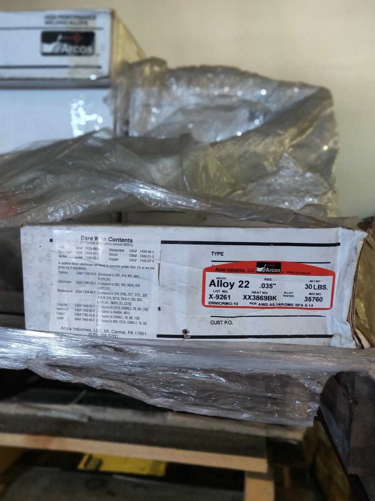 Arcos Alloy 22 New Weld Wire 622 Inconel 600 lbs LOT Arcos Alloy 22 New Weld Wire 622 Inconel 600 lbs LOT