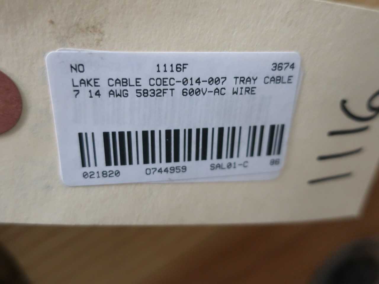 LAKE CABLE COEC-014-007 TRAY CABLE 7 14 AWG 5832FT 600V-AC WIRE - ELECTRICAL COMPONENTS