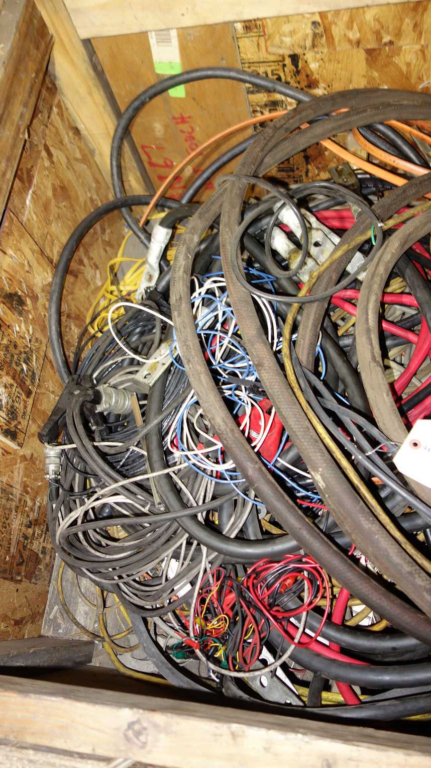 LOT OF ASSORTED WIRE IN WOOD BIN - ELECTRIC POWER TOOLS