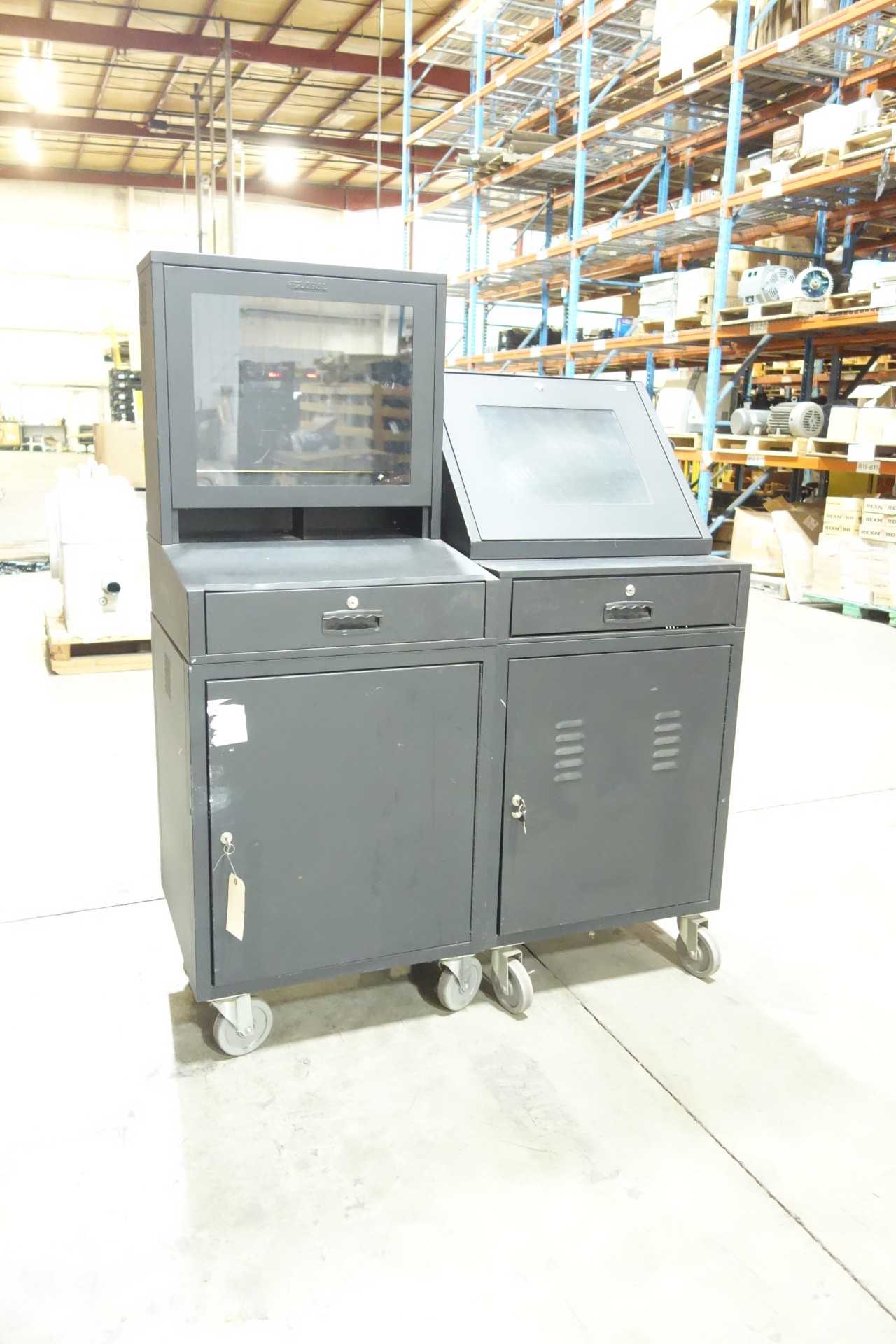 LOT OF 2 MOBILE LOCKING COMPUTER CARTS - ROLLING CARTS