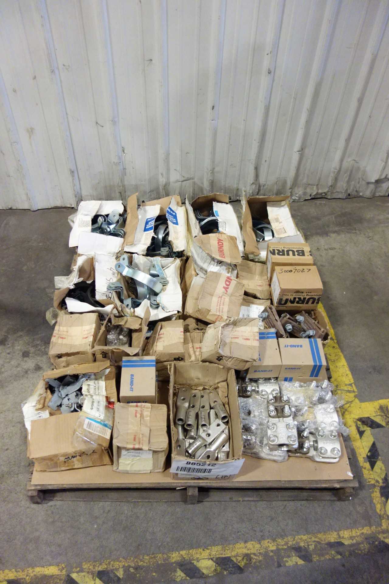 1 PALLETS OF ASSOETED PIPE FITTINGS, CONNECTORS, BUCKLES AND CONDUIT STRAPS - PROCESS EQUIPMENT