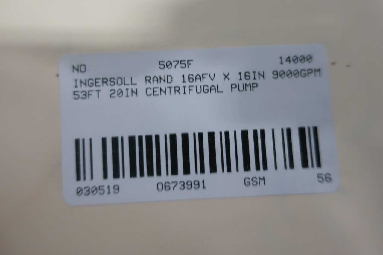 INGERSOLL RAND 16AFV X IRON 16IN 9000GPM 53FT 20IN CENTRIFUGAL PUMP - CENTRIFUGAL PUMP