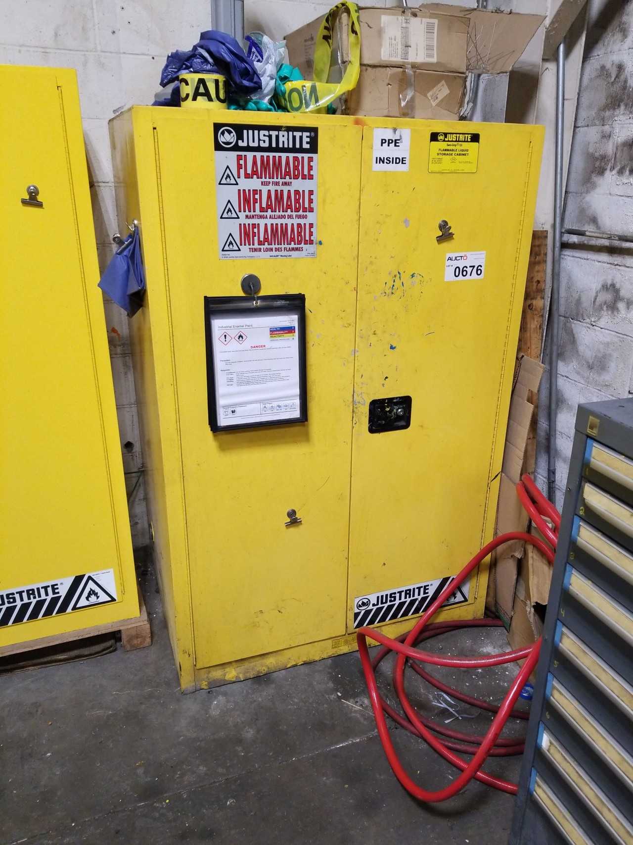 2 JUSTRITE FIRE SAFETY CABINETS WITH CONTENTS - TOOL STORAGE